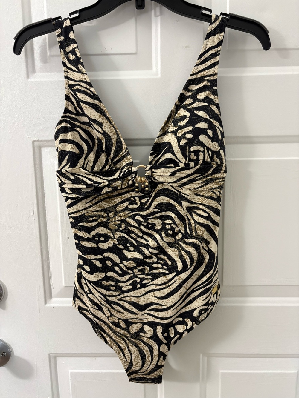 Metallic Gold & Black Zebra-Print One-Piece Swimsuit